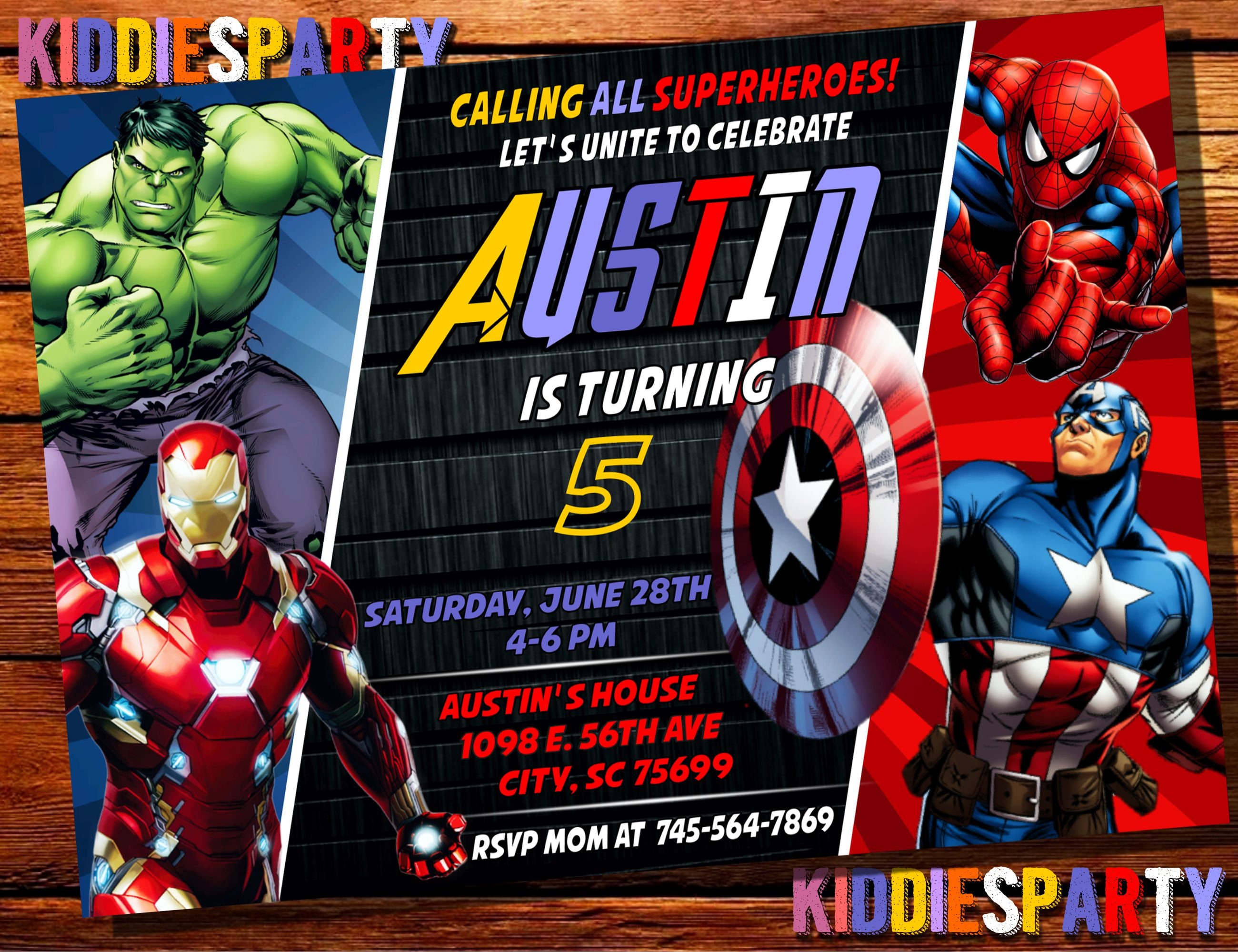 Avengers Invitation, Avengers Birthday, Iron Man Spiderman Hulk and