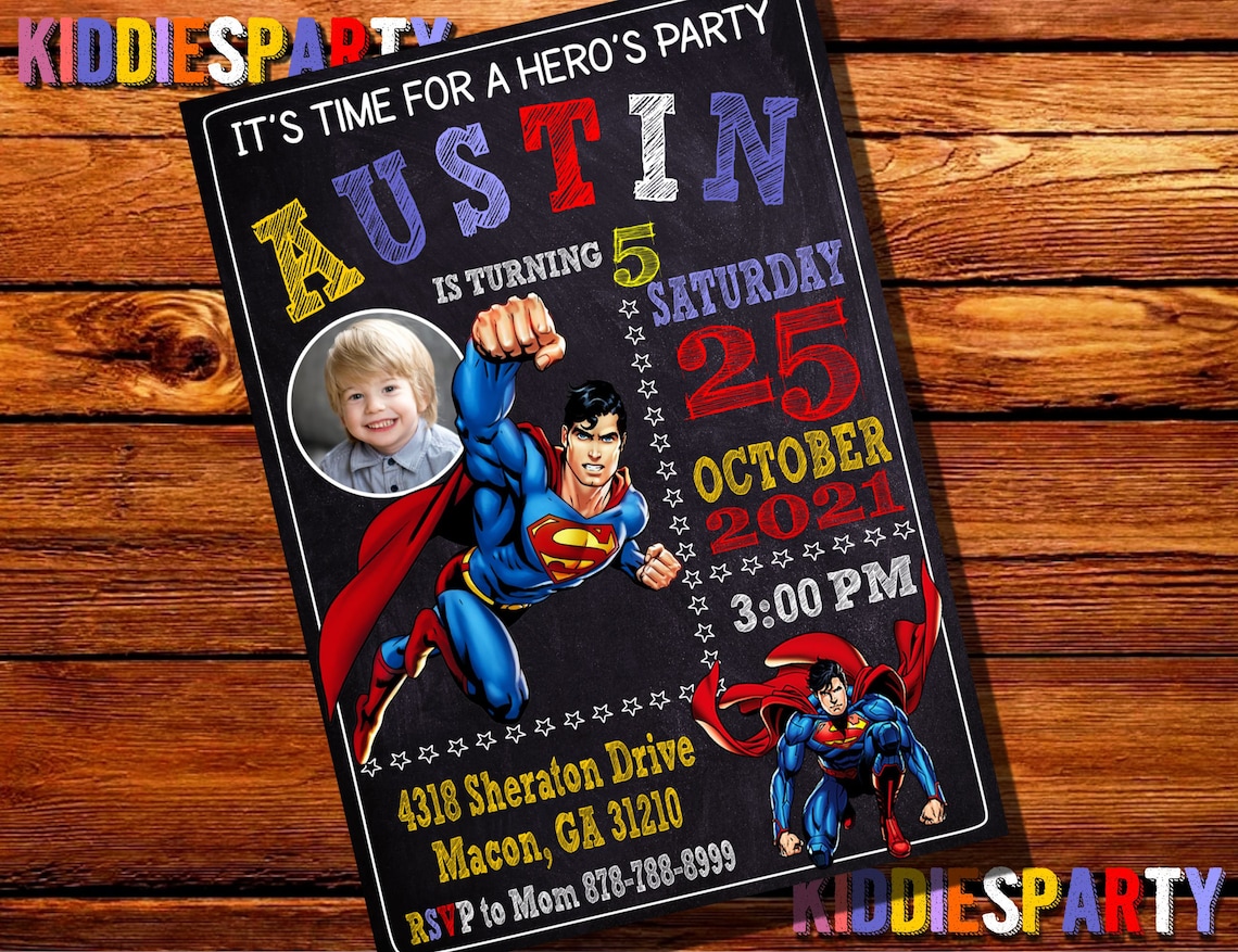 Superman Invitation With PhotoSuperhero BirthdaySuperhero | Etsy