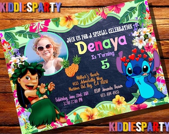 Invitación lilo y puntada con foto, lilo y punto de sutura cumpleaños, invitación lilo, lilo y puntada digital, lilo y punto de sutura suministros de fiesta 3