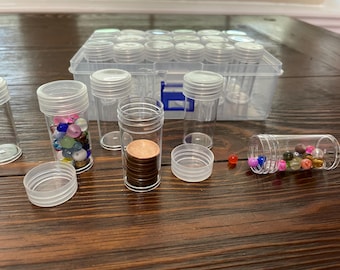 Storage Box With 24 Removable Bottles, Plastic Transparent Organizer Case- Beads, Crafts, even Coins!