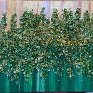 Gold and Green~ Glitter, Crushed/Broken Glass, Canvas Painting, Abstract Wall Art!