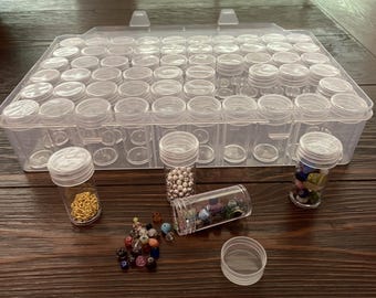 Storage Box With 60 Removable Bottles, Plastic Transparent Organizer Case- Beads, Crafts, even Coins!