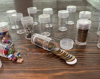 40pcs Clear Round Storage Bottles with Screw-On Lids, Plastic Transparent - Beads, Crafts, even Coins!