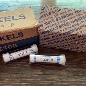 2025 P & D~ Jefferson Nickel Rolls- BU- Uncirculated- String/Loomis Rolls!! W/ Tubes!