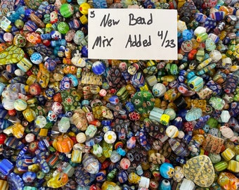 130~* Piece Glass Assorted Loose Beads *3oz+* Millefiori Mixed Lot #5 Craft Jewelry!!!!!