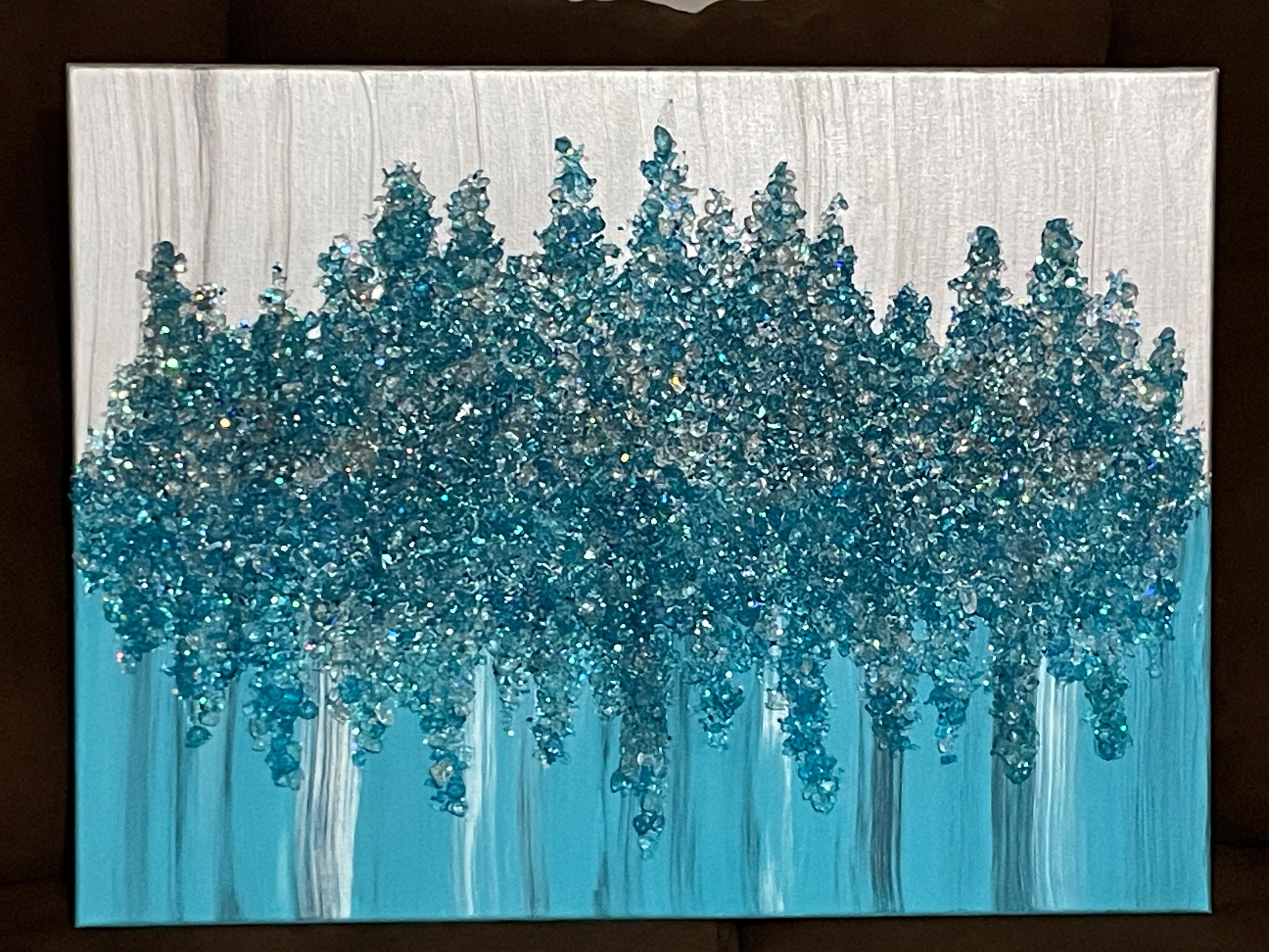 Aqua and Silver~ Glitter, Crushed/broken Glass, Canvas Painting