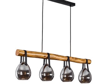 MANDEE.NL - Lampe suspendue rectangulaire Madelon Noir Avec 4 sources lumineuses - Lampe suspendue à 4 lumières en verre et bois - convient à la lumière LED E27