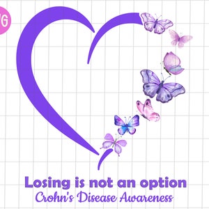 Crohn&#39;s Disease Losing is not an option png, Crohn&#39;s Disease awareness purple butterfly sublimation, Crohn&#39;s Disease purple heart png