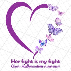 Chiari Malformation awareness png, Chiari Malformation awareness heart sublimation, Chiari Malformation purple butterfly png