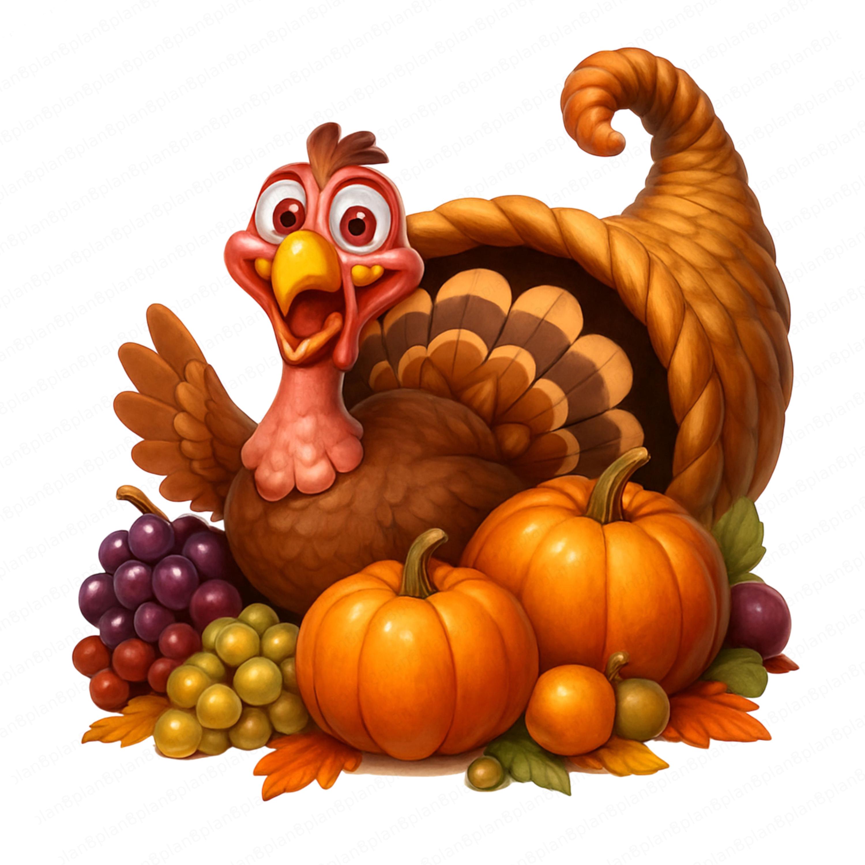 感謝祭の七面鳥のPNGクリップアート10枚セット｜かわいい漫画の七面鳥、カボチャ、豊穣の角｜秋の昇華ステッカー｜すぐにダウンロード - Etsy 日本, image size:3000x3000