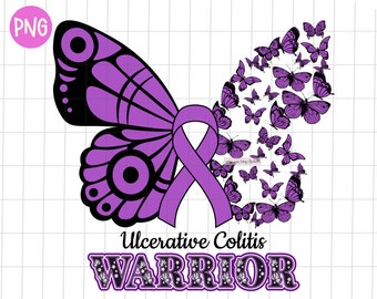 Ulcerative Colitis Warrior Png, Ulcerative Colitis Butterfly Png, Ulcerative Colitis Awareness Png, Purple Ribbon Png, Sublimation Design