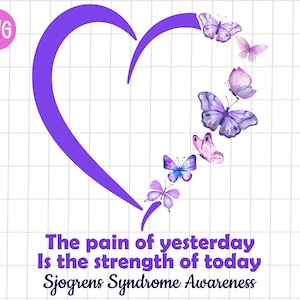 Sjogrens Syndrome the pain of yesterday strength png, Sjogrens Syndrome awareness heart sublimation, Sjogrens Syndrome orange butterfly png