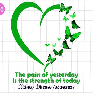 Kidney Disease the pain of yesterday strength of today png, Kidney Disease awareness heart sublimation, Kidney Disease orange butterfly png