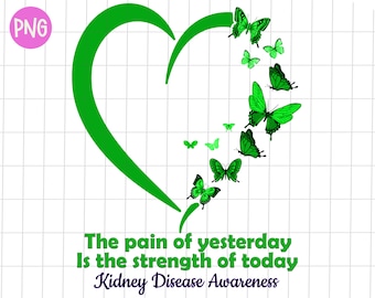 Kidney Disease the pain of yesterday strength of today png, Kidney Disease awareness heart sublimation, Kidney Disease orange butterfly png