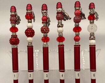 Red crimson beaded and bling pen, Elephant Charms, Custom Luxury, Rhinestones, Delta, Sorority, Line Sisters, Greek Crossing Gifts.
