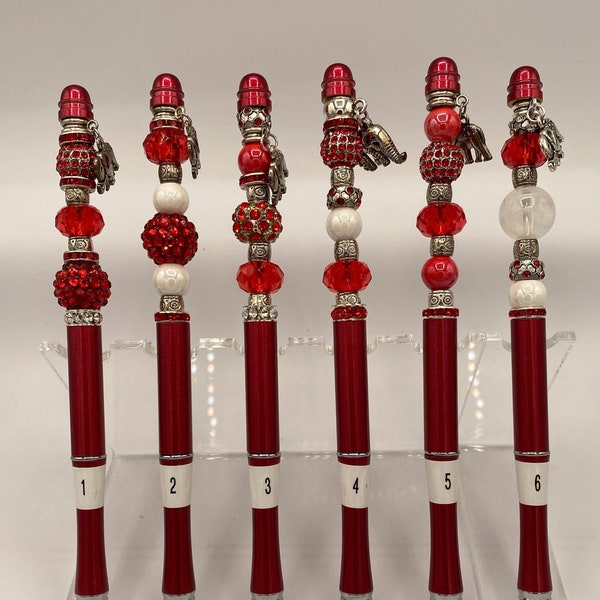 Red crimson beaded and bling pen, Elephant Charms, Custom Luxury, Rhinestones, Delta, Sorority, Line Sisters, Greek Crossing Gifts.