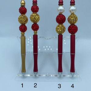 Bling and beaded Phi Delta Kappa National Teaching Sorority inspired Red & Gold retractable refillable black ink metal ballpoint pen.