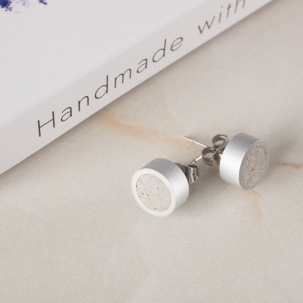 Concrete Stud Earrings With Aluminum Ring For Mother's Day Gift In Unique Design OOAK / Gift For Her