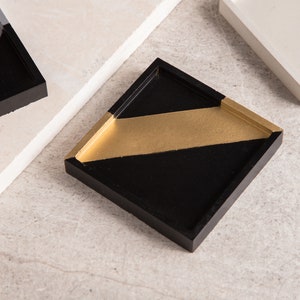 Square Concrete Tray Ring Holder Key Tray Decorative Tray Concrete New Home Gift For Him Designer Tray Geometric Jewelry Tray Catch All Tray Gold and Black