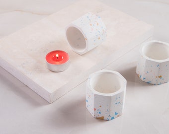 Small Candle Holder, Terrazzo Candle Stand, White Pencil Holder, Utensil Caddy, Terrazzo Homeware, Dinner Candle Tray, Candlestick Holder