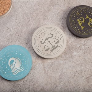 Zodiac Symbols Coaster, Astrology Cup Pad, Round Concrete Coaster, Horoscope Sign Coaster, Personalized Astrology Gift, Handmade Accessories