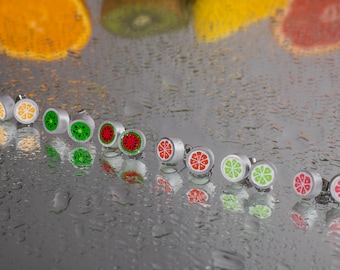 Cute festival fruit earrings studs with aluminum ring. Cute funny vegan earrings perfect for mother's day gift for her