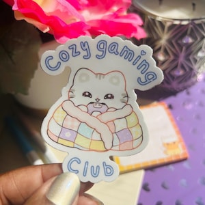 Cozy Gaming Club Cat Sticker, Gaming Sticker, Nerdy Gift, Cat Lover