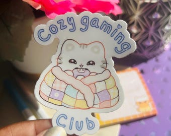 Cozy Gamer Cat Sticker: Waterproof Laptop Decal