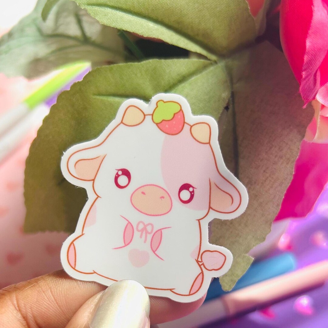 Strawberry Cow Sticker, Kawaii Stationery, Waterproof Vinly Sticker ...
