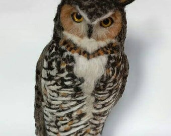 Needle felted owl, needle felted, owl decor, owl ornaments, owl sculpture, owl decorations, great horned owl, felted owl, wool owl, fiberart