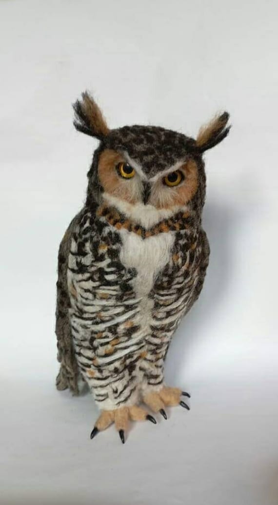Needle felted owl, needle felted, owl decor, owl ornaments, owl sculpture, owl decorations, great horned owl, felted owl, wool owl, fiberart