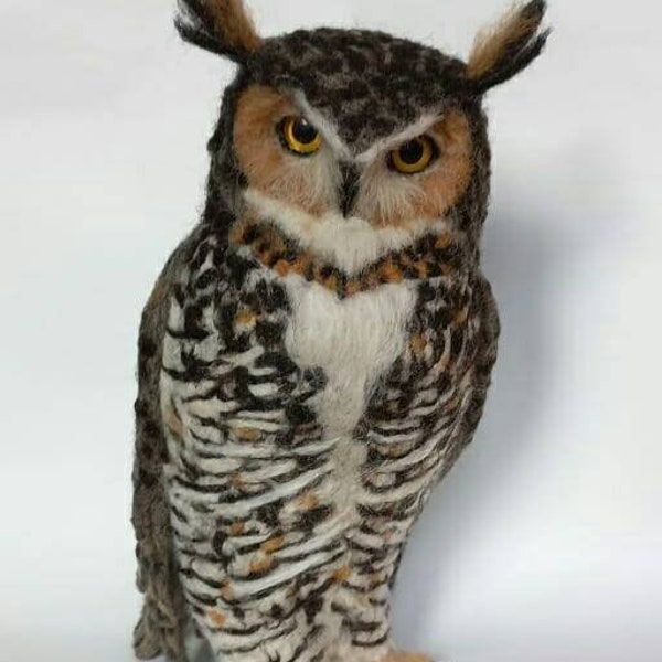 Needle felted owl, needle felted, owl decor, owl ornaments, owl sculpture, owl decorations, great horned owl, felted owl, wool owl, fiberart