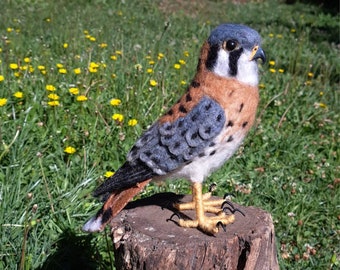 Needle felted, needle felting, needle felted birds, American Kestrel, felted, felted animals, birds of prey, hawk, falcon, raptors