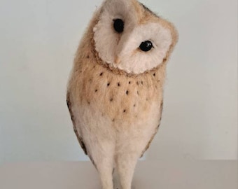 needle felted barn owl, barn owl, owl decor, needle felted bird, owl, owl sculpture, owl ornaments, felted barn owl, needle felted animals