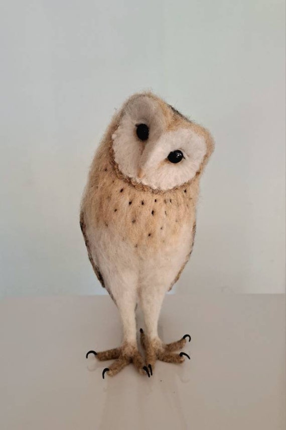 needle felted barn owl, barn owl, owl decor, needle felted bird, owl , owl sculpture, owl ornaments, felted barn owl, needle felted animals