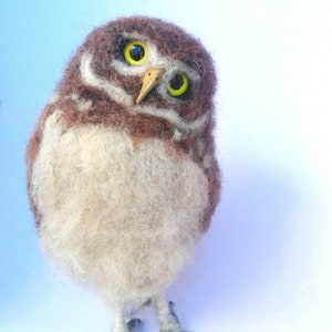 Needle felted baby burrowing owl, needle felted owl, needle felted animals, needle felted, burrowing owl, owl, needle felted bird