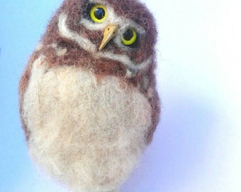 Needle felted baby burrowing owl, needle felted owl, needle felted animals, needle felted, burrowing owl, owl, needle felted bird