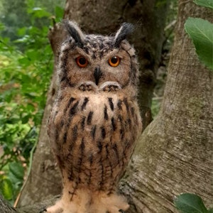 Needle felted owl, needle felted eagle-owl, needle felted animals, needle felted, eagle owl, owl decor