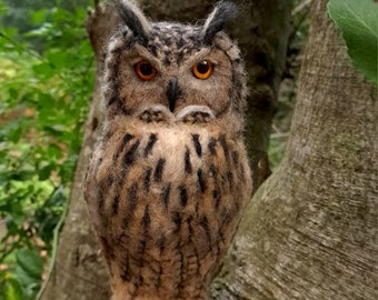 Needle felted owl, needle felted eagle-owl, needle felted animals, needle felted, eagle owl, owl decor