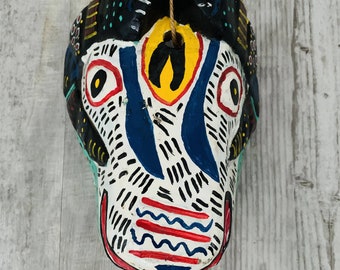 Guapo Ram Wooden Mask / Guatemalan / Vintage / Mayan Art / Hand Carved Hand Painted / Wall Hanging / Wall Art / Folk Art