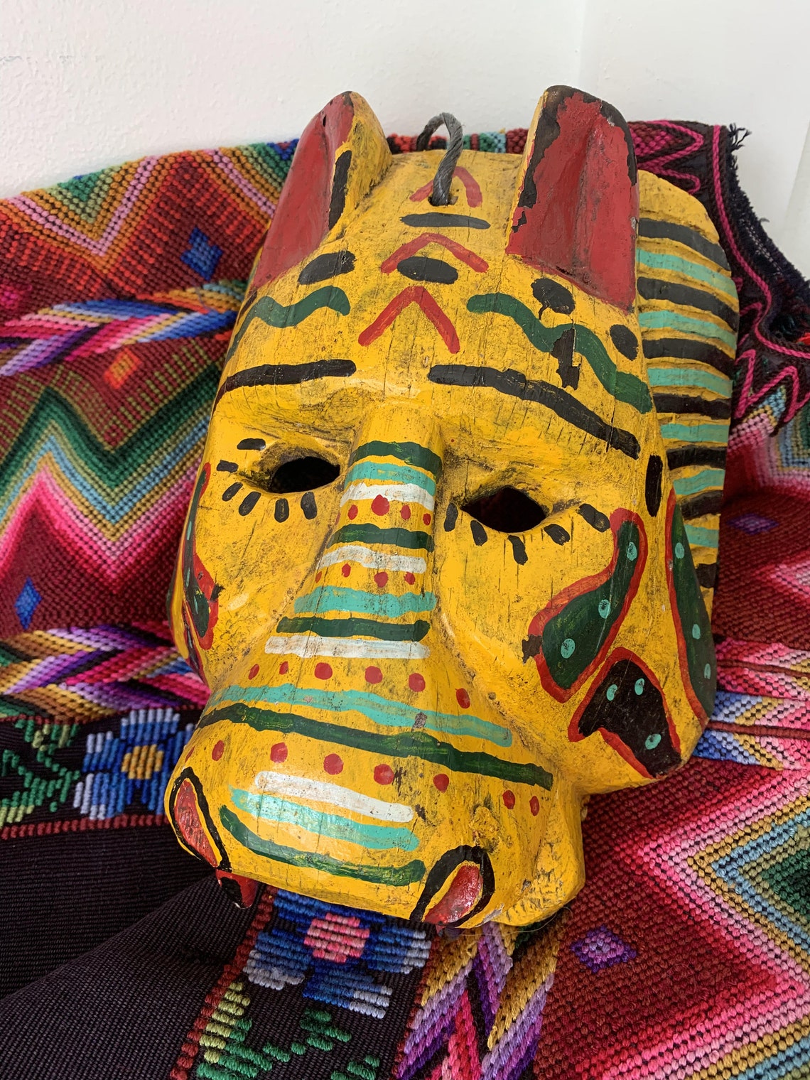 Yellow Tigre Wooden Mask / Guatemalan / Vintage / Mayan Art / Etsy