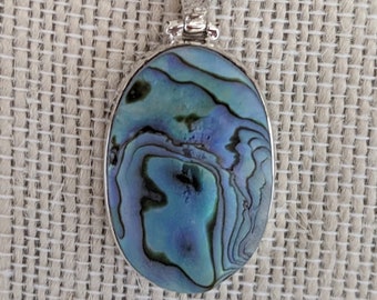 Abalone Shell Pendant, 925 Sterling Silver, Organic Gemstone,  Abalone Jewelry