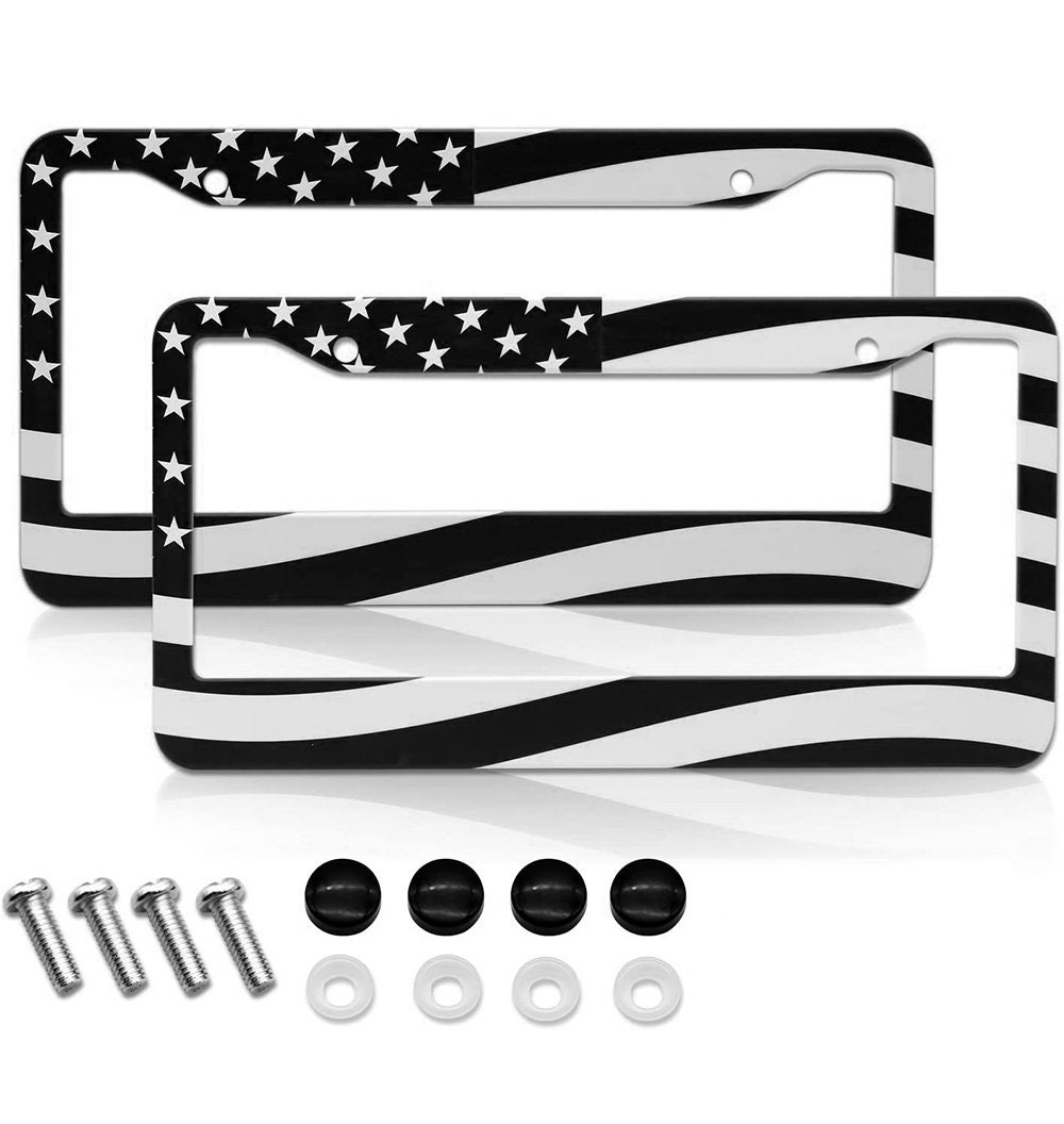 2-Pack American Flag License Plate Frames - Black Silicone, Patriotic, Front/Rear