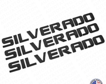 3x Chevy Silverado Fender Tailgate Logo Nameplates Letter 3D Emblem Gloss Black