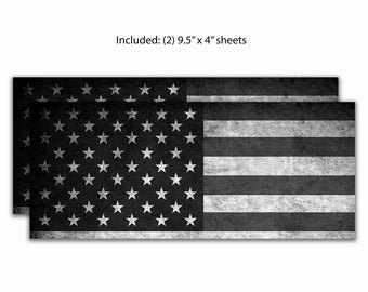 2x BW American Flag Universal Chevy Silverado Vinyl Decal Emblem Overlay Sticker