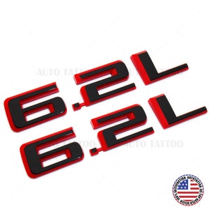 2x Chevy Silverado 6.2L Redline Hood Letter Logo Emblem Badge Z71 Blalck & Red