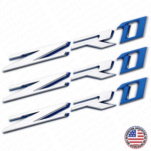 3x Chevy Corvette ZR1 Hood Rear Bumper Nameplate Logo Sport Emblem Chrome Blue