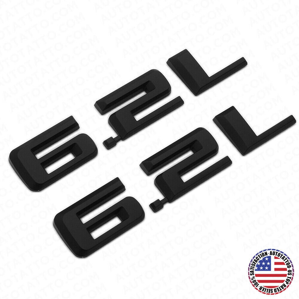 Pair 6.2L Engine Emblem Badge – Black Aluminum Adhesive Decal For Trunk Or Bumper