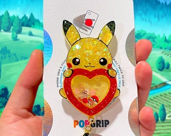 PREORDER Yellow Pika Poke Resin Red Heart Shaker Popsocket Grippy Phone Grip