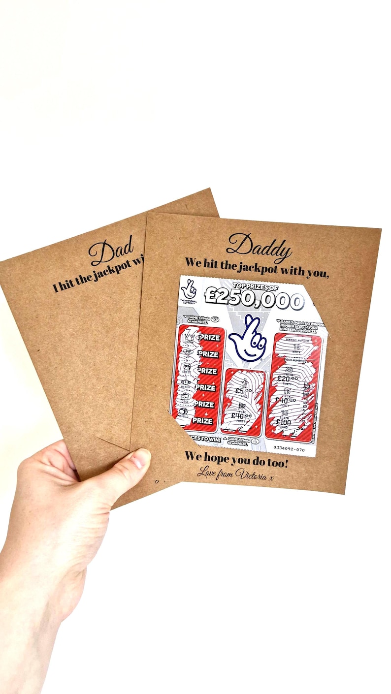 Personalised Father's Day Scratch Card Holder | Hit The Jackpot With You Gift Holder | Father's Day Gift image 2